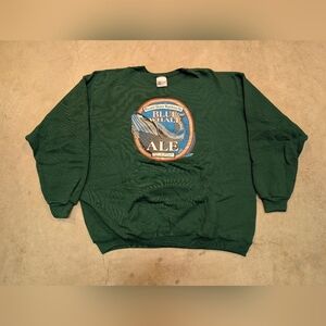VTG Hanes Green Crewneck Sweatshirt Brewery Blue Whale Ale California Men's XL